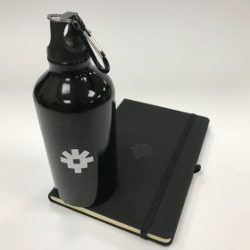 Branded notebook and bottle