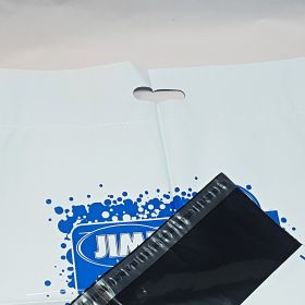 White mailing bag with patch handle